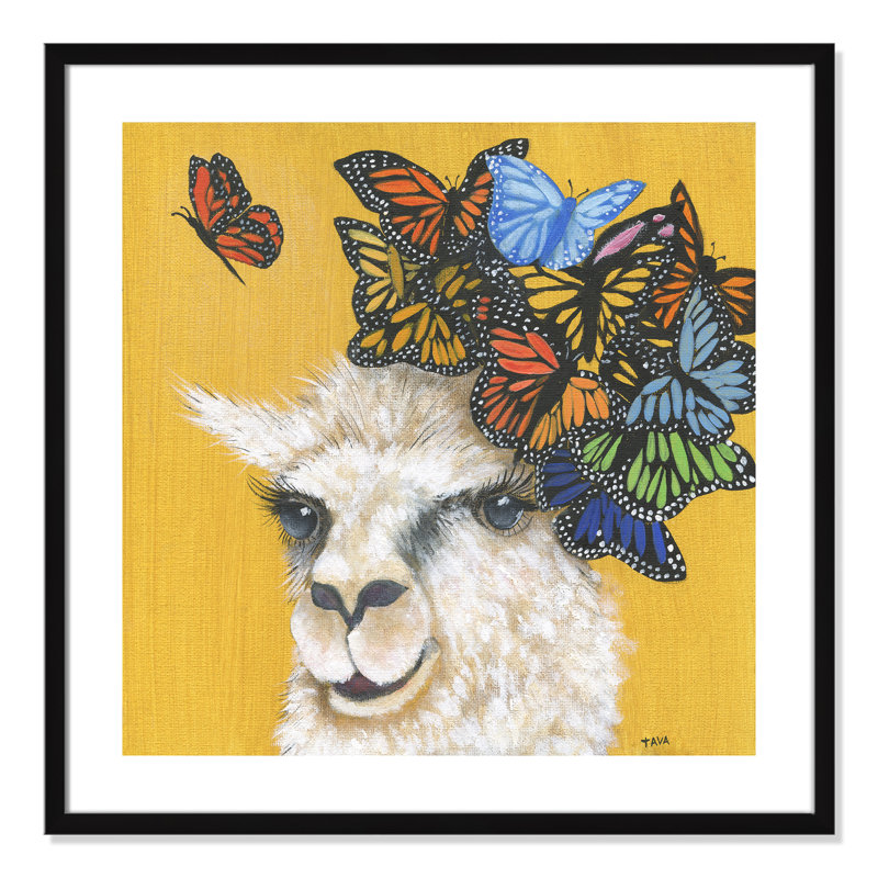 Art sur toile llama, H 27,5 po x l 27,5 po x P 1,18 po, Cadre noir