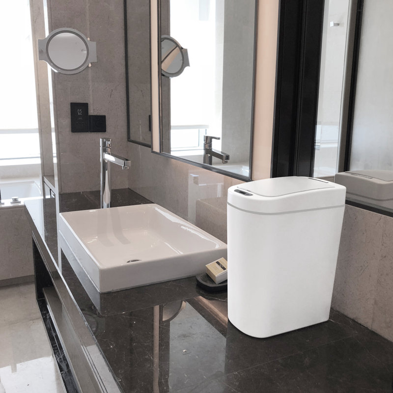 White Plastic 1.8 Gallon Touchless Motion Sensor Trash Can