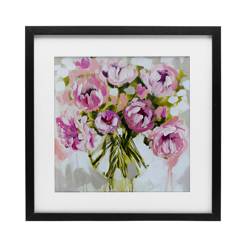 Ensemble de pivoines barbouillées, reproduction sous verre, conception par Amanda Brooks, H 13 po x l 13 po