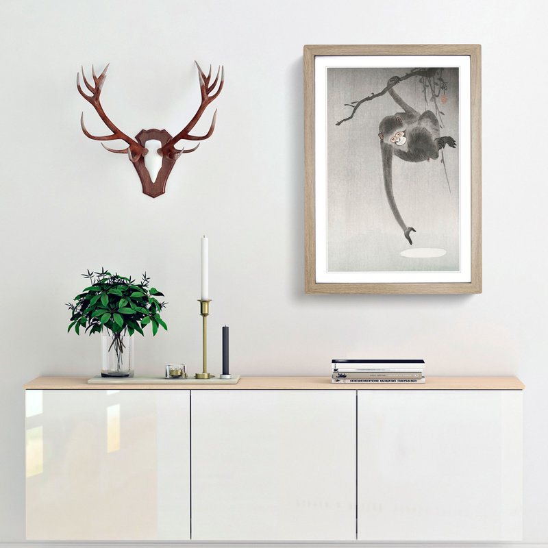 Monkey by Ohara Koson - Picture Frame Painting Print, 65cm H x 48cm W x 2cm D, Oak Framed