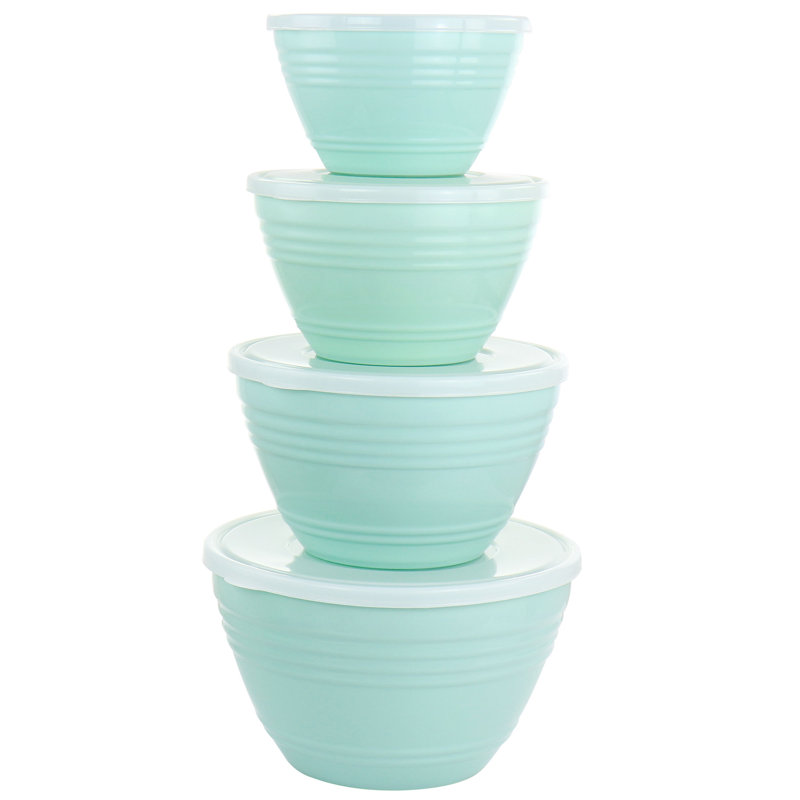 Aqua Plastic Nesting Food Storage Bowl Set with Lids