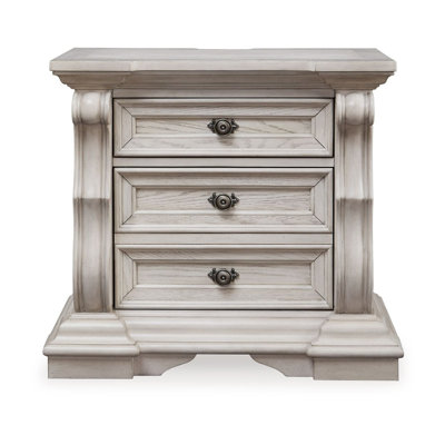Bryl Oversize Nightstand, 3 Drawers With Bronze Knobs, Antique White