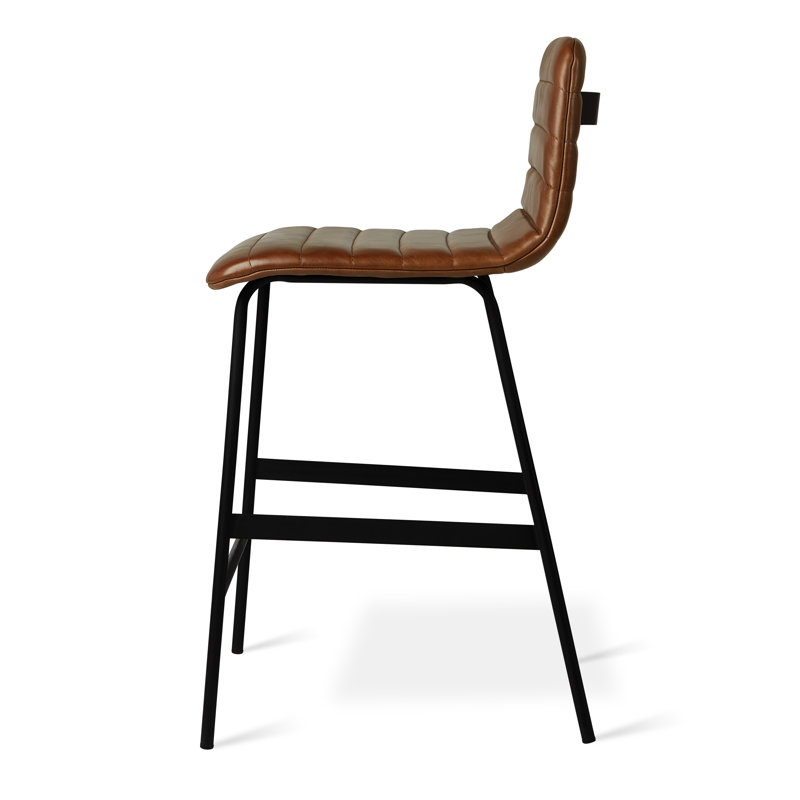 Lecture Upholstered Counter Stool, Saddle Brown Genuine Leather, Counter Stool (24” Seat Height)