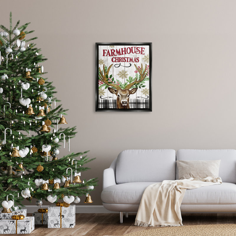 «Farmhouse Christmas with Plaid», reproduction encadrée sur toile par Levison Design, Cadre flottant noir de jais