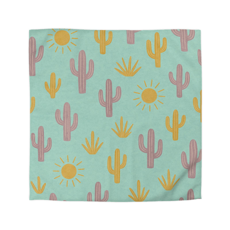 Microfiber Duvet Cover Boho Style, Design 20, Queen Duvet Cover, Green/Pink/White