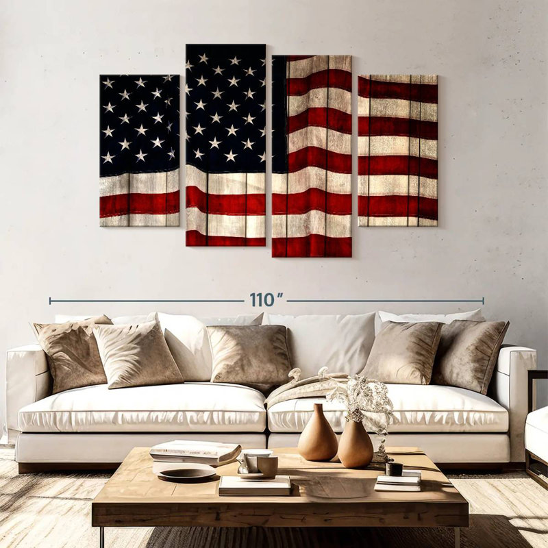 Borges Wavy Wooden USA Flag, 54" H x 84" W