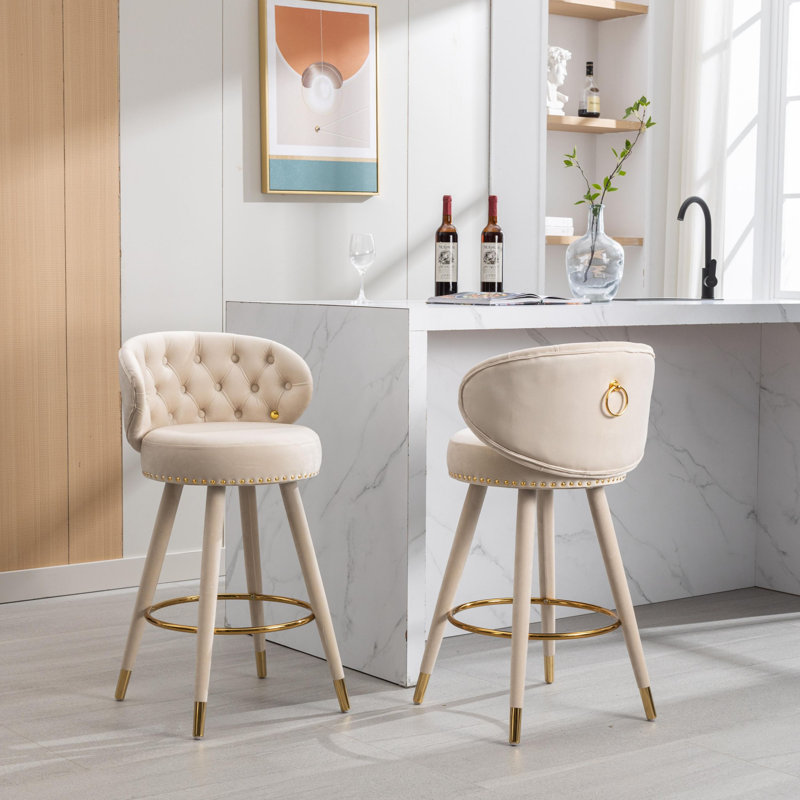 Tabouret de comptoir pivotant rembourré 28 po Celestia, Beige