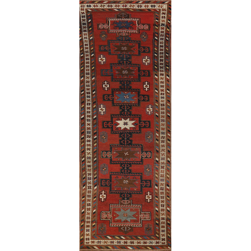 Pre-1900 Antique Kazak Vegetable Dye Runner Rug