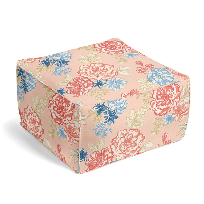 Upholstered Pouf, Blush Cotton Blend/Linen Blend