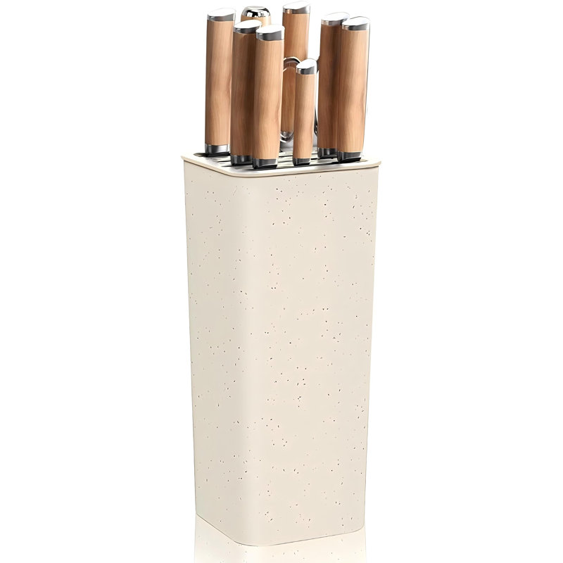 Bloc à couteaux sans couteaux, support de rangement universel pour la cuisine avec fentes ondulées pour protéger les lames, petit organisateur de couteaux peu encombrant pour le comptoir, démontable pour un nettoyage facile