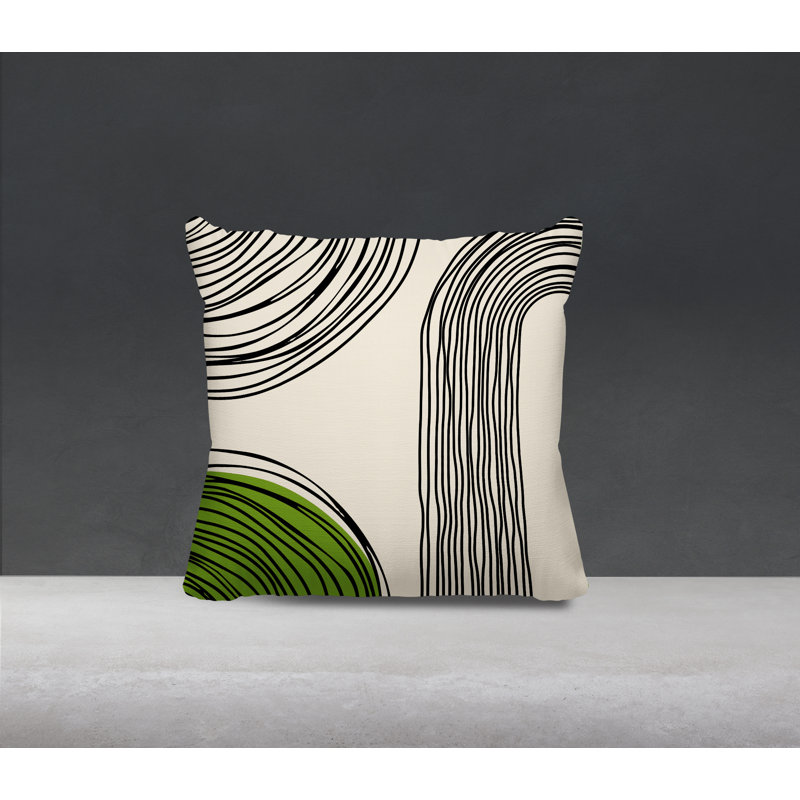 Coussin décoratif réversible intérieur / extérieur Cassie, H 17 po x l 17 po, Chartreuse / crème / noir