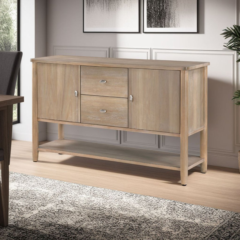 Buffet console Rinie, 2 tiroirs et armoires, brun