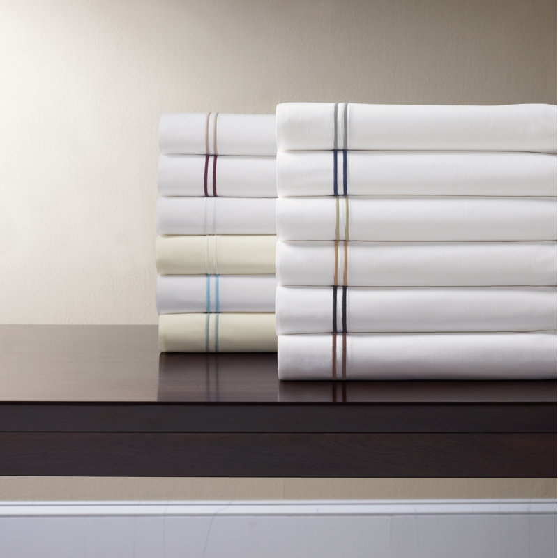 Grande Hotel Percale Duvet Cover, White/Taupe, King Fitted Sheet