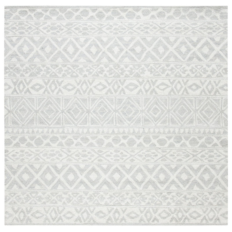 Jahiem Hand-Tufted Wool Gray Area Rug, Square 6'