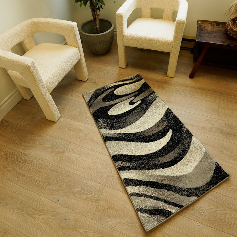 Tapis gris à motif abstrait Dillup-Jones, Rectangulaire 2 pi x 4 pi
