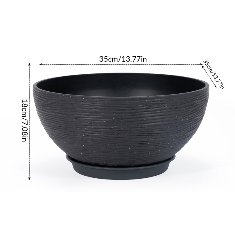 Set of 2 Modern Minimalist Plastic Outdoor Planter with Drainage Function, Black