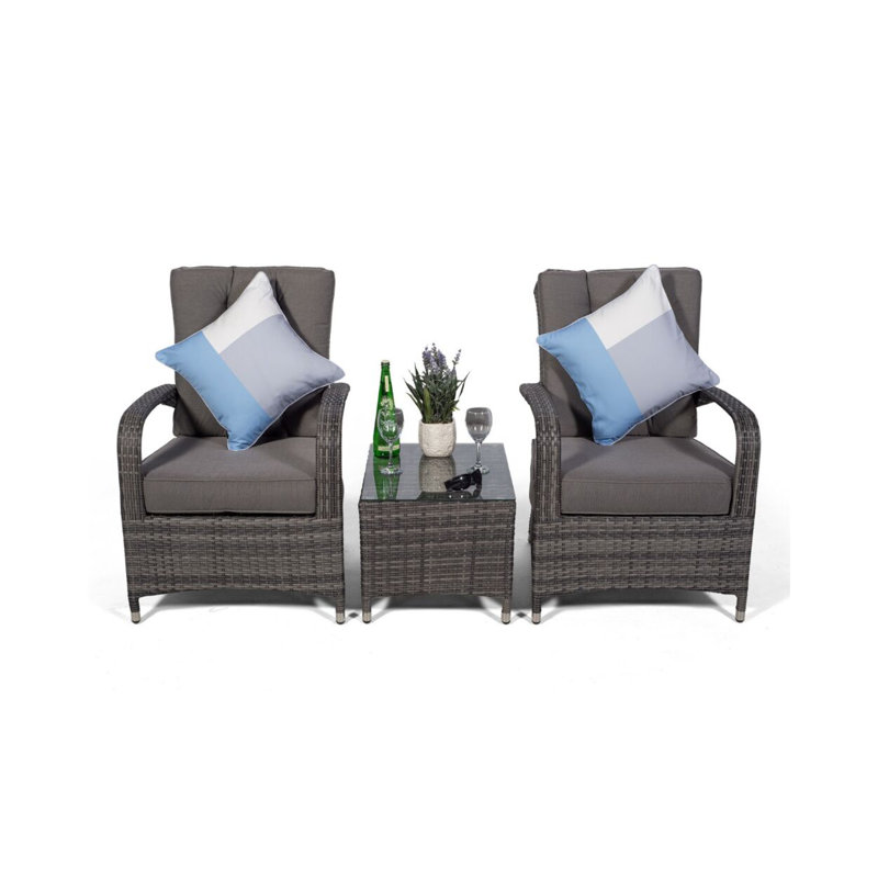 2 Seater Rattan Conversation Set, Dark Grey, Dark Grey
