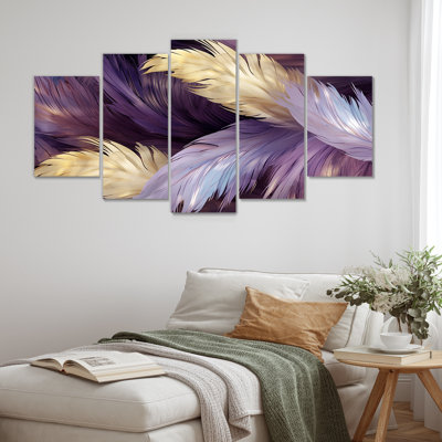 «Toribia - Boho Feather», art mural sur toile 5 pièces