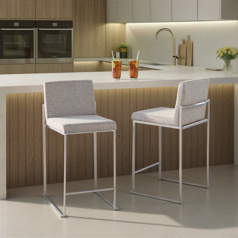 Tabouret de bar et de comptoir à dossier haut Brieon (ensemble de 2), Acier inoxydable, Gris texturé