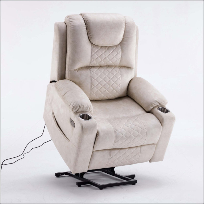 Power Lift Recliner Massage Chair For Elderly,Nfinite Positions,Single Motor,Cup Holders,And USB And Type-C Ports,Polyester Home Theater Seat