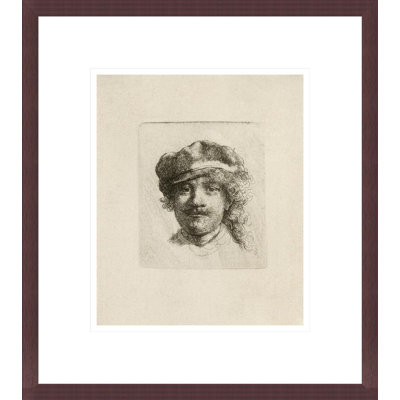 Autoportrait portant une casquette souple (Les trois moustaches) par Rembrandt van Rijn - Reproduction giclée encadrée