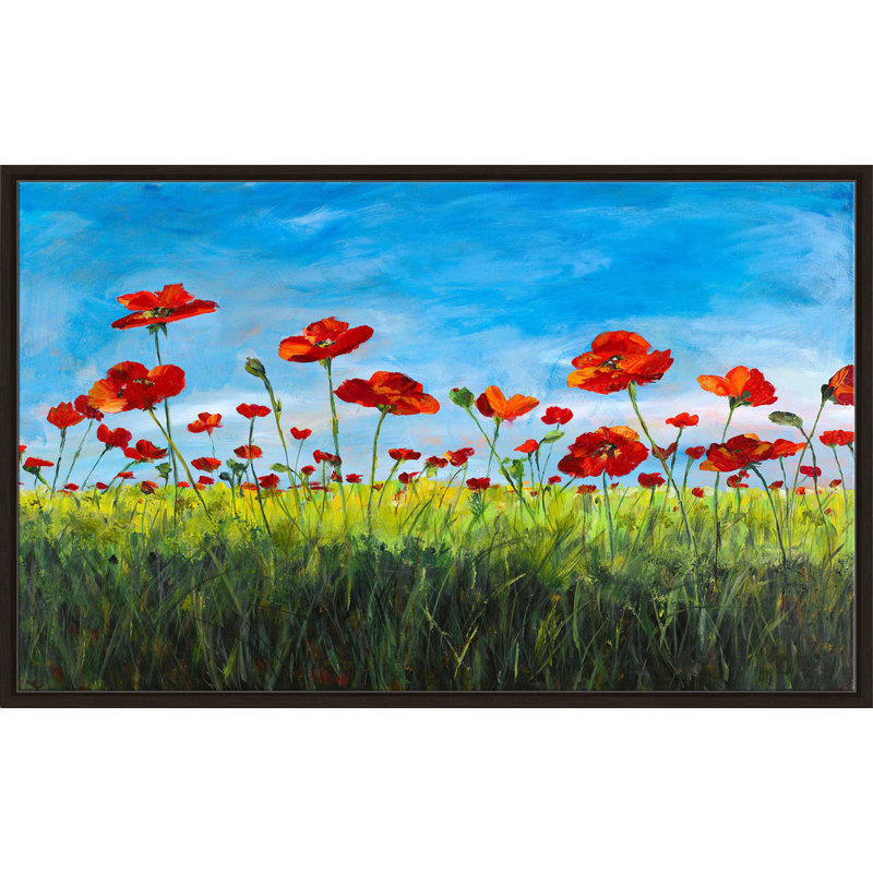 «Wild Poppies», reproduction de peinture acrylique sur toile, H 21,5 po x l 33,5 po x P 2 po, Cadre flottant espresso