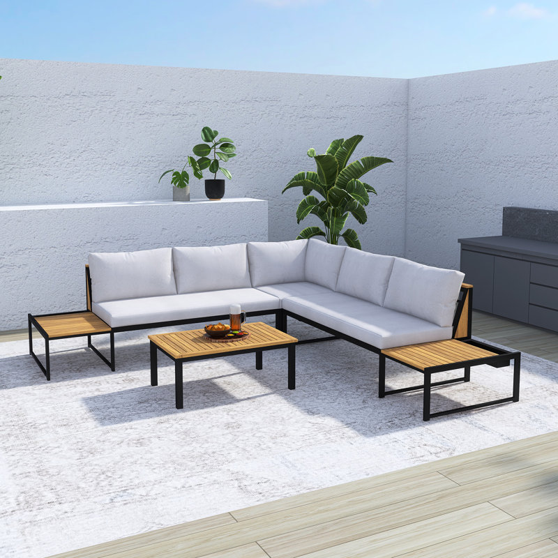 Ensemble de 4 canapés d'extérieur avec coussins imperméables, Beige