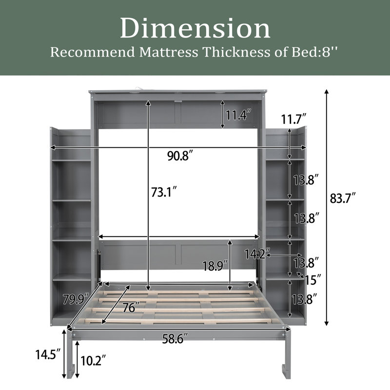 Pyarelal Murphy Storage Bed, Gray