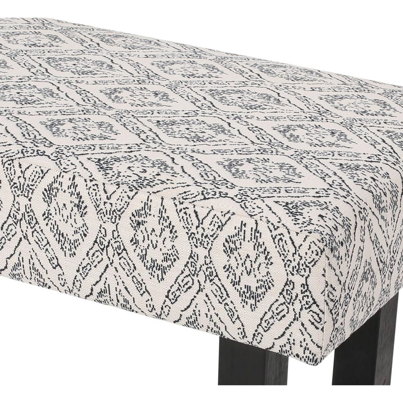 Banc en tissu avec imprimé noir, l 47,71 po x P 16,31 po H 18,08 po, pour utilisation à l'intérieur