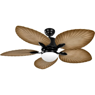 Ventilateur de plafond tropical avec lumière DEL et télécommande, ventilateur de 52 po pour terrasse avec fonction mémoire, 5 pales réversibles, moteur à courant continu réversible, pour porche, maison de campagne, intérieur