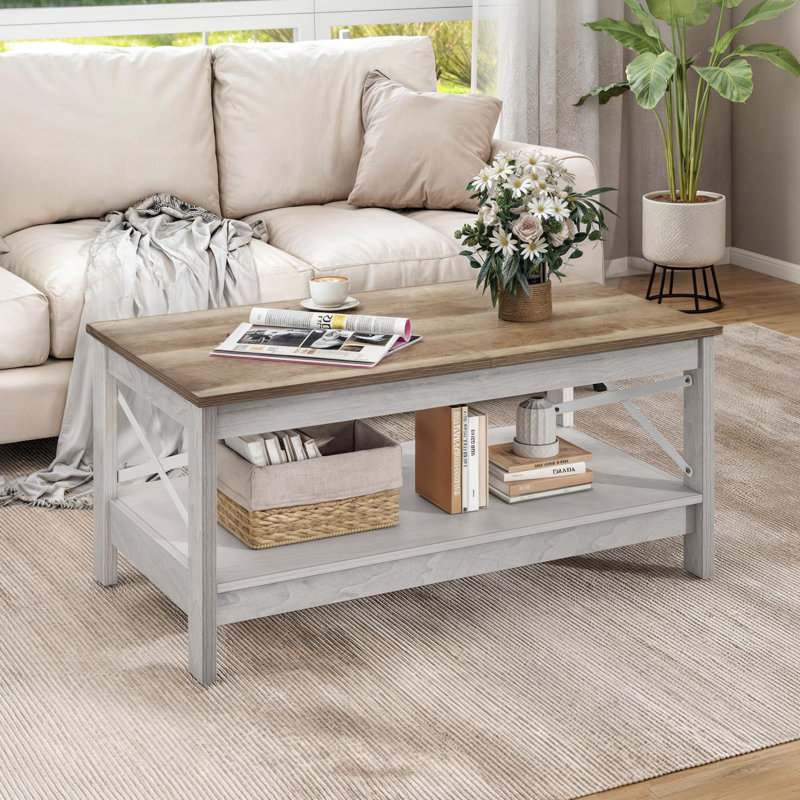 O'Kean 39" Rectangular Coffee Table with Storage For Living Room, Gray Wash