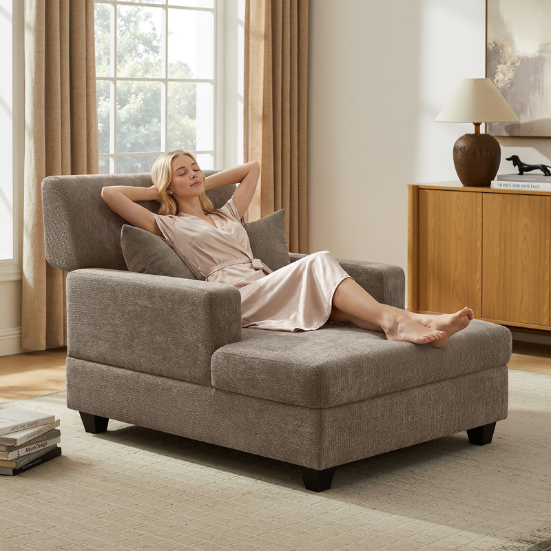 Chaise longue rembourrée en tissu 39,76 po, Chenille brun