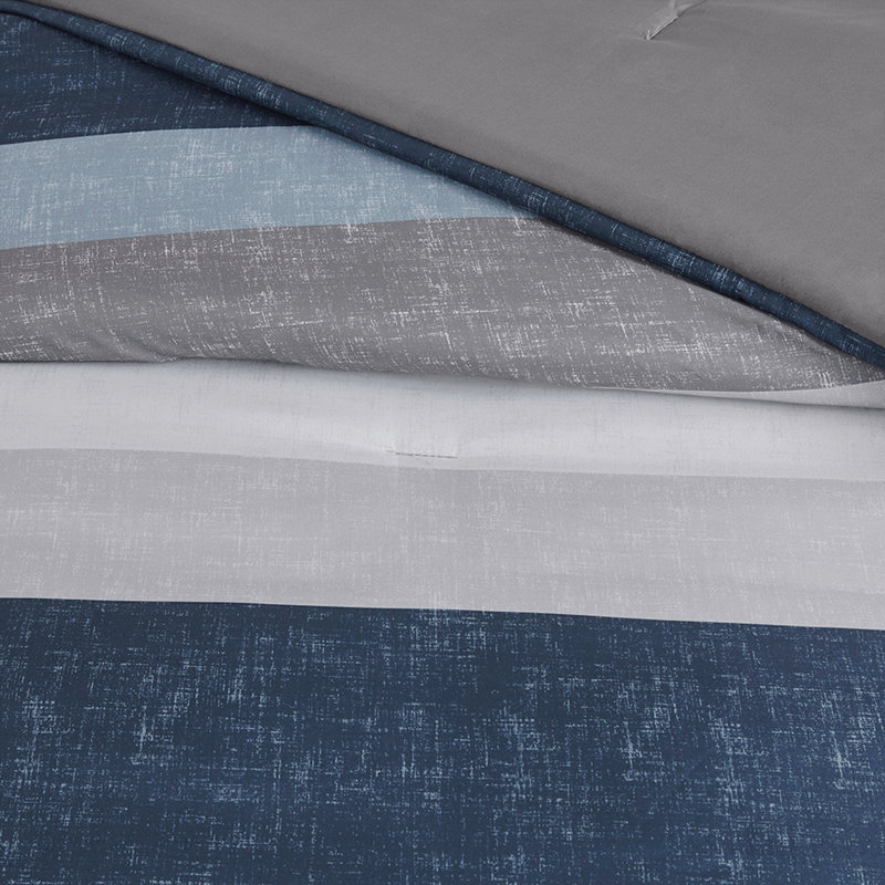 Ensemble d'édredon à rayures avec draps bleu / gris, Édredon double / grand + 6 pièces supplémentair