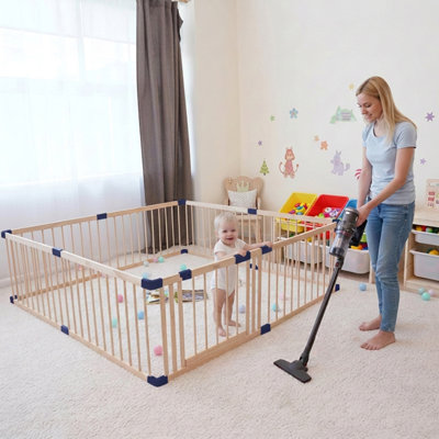Wooden Baby Playpen, Indoor & Outdoor Kids Activity Fence, Tool-Free Assembly