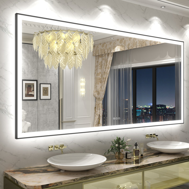 Aevar UL Certified Front & Back LED Anti-Fog Tempered Glass Framed Bathroom/Vanity Mirror with 3-Year Warranty, 84" x 40"