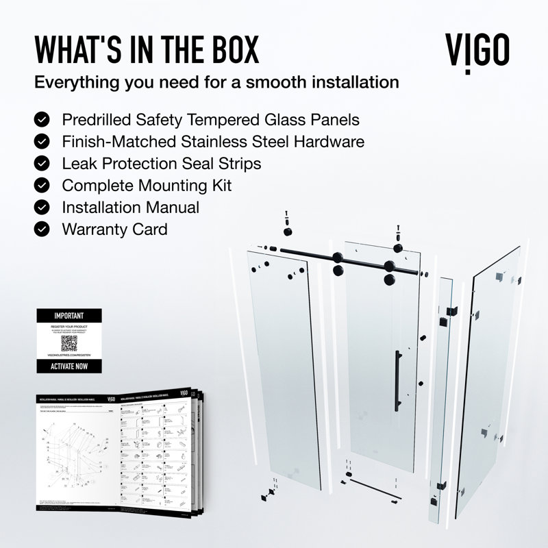 Winslow 46.5 in. W x 74 in. H Frameless Sliding Rectangle Shower Enclosure, Matte Black