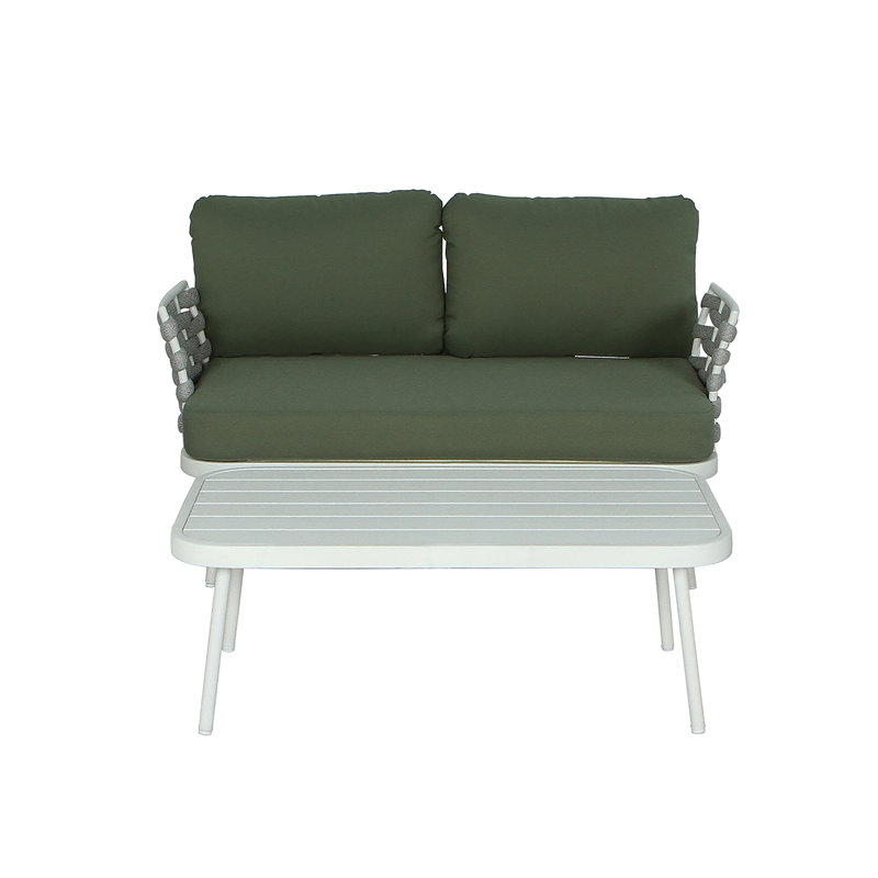 Steel Loveseat And Table, Off White+Green, Green, White/Gray