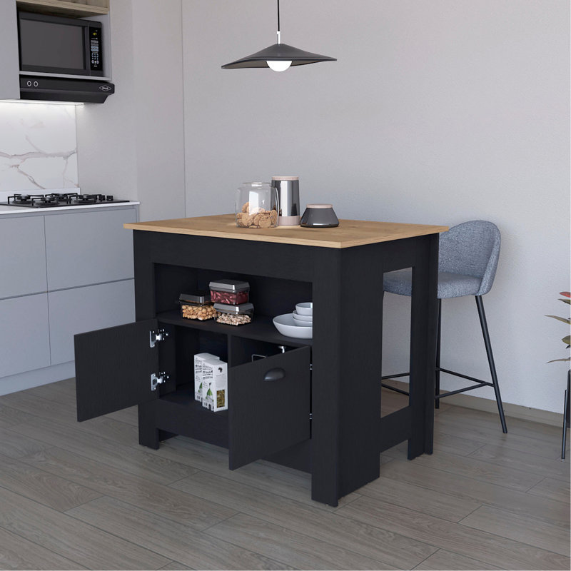 Black Kitchen Island With Plenty Of Room - 2 Doors & 3 Shelves 2-door For A Practical