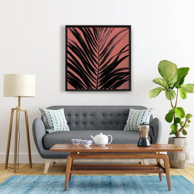 Corail tropical avec feuilles de palmier tropicales | Décor minimaliste noir