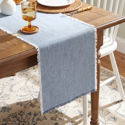 Woven Frayed Chambray Table Runner