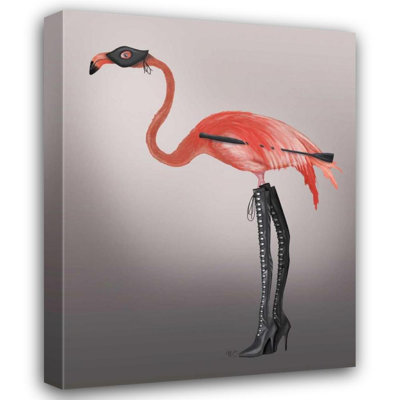 Trinx Fab Funky Gallery Wrapped Canvas Art Titled: Flamingo with Kinky Boots