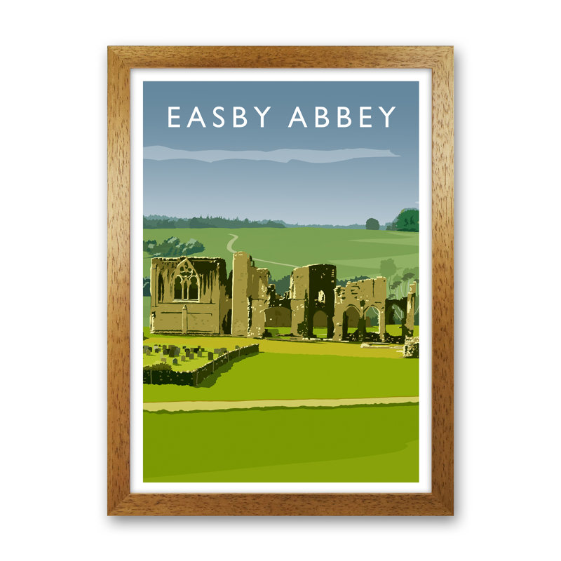 Easby Abbey Portrait by Richard O'Neill - Print, 63cm H x 46cm W x 3cm D, Brown Framed