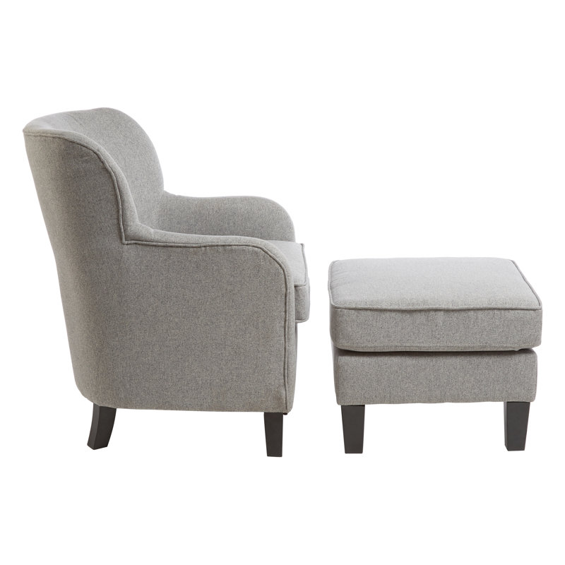 Lunceford Upholstered Armchair with Footstool, Grey