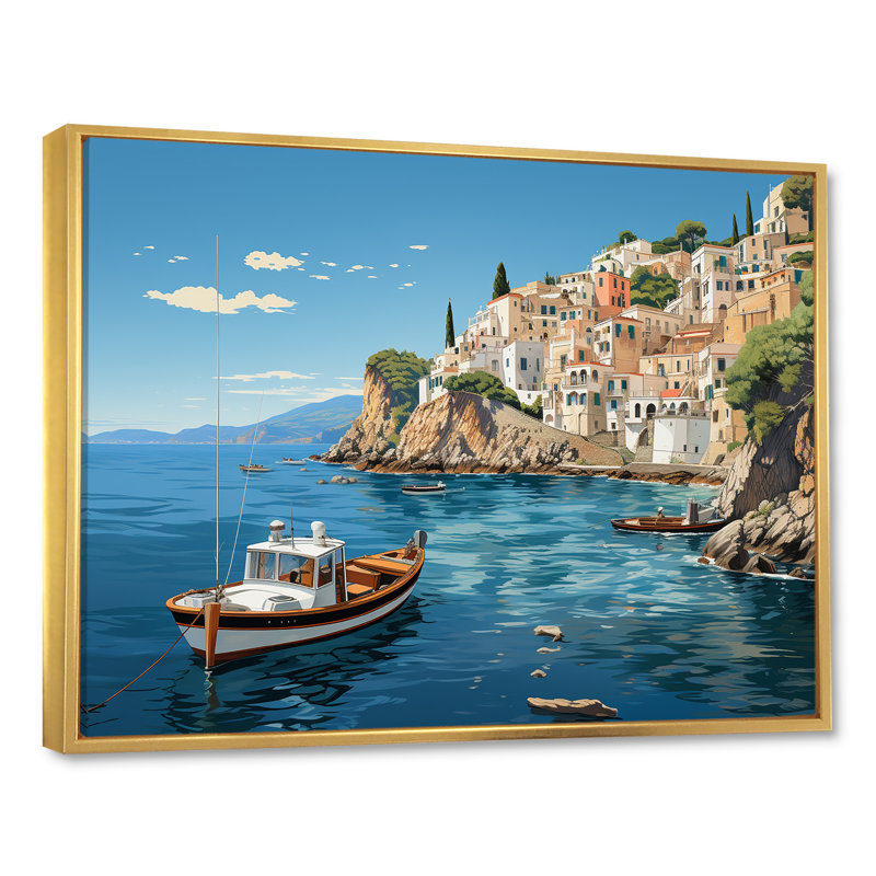 Capri, Italie, bleu, village méditerranéen III - paysage, Italie, décoration murale, H 34 po x l 44 po x P 1,5 po
