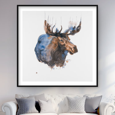 «Abstract Blue Moose - Wildlife Holiday», reproduction encadrée