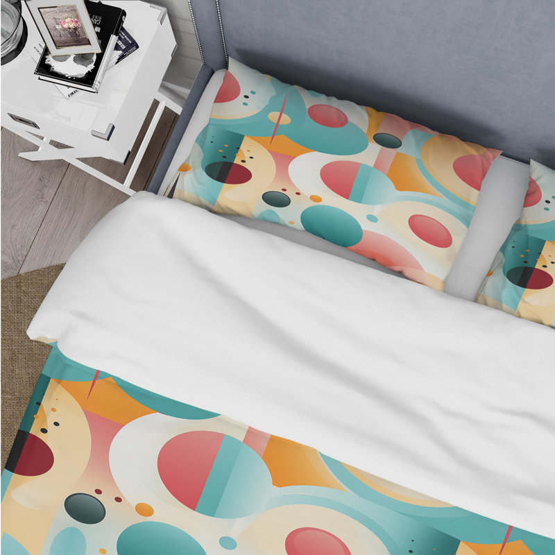 Ensemble de housse de couette Retro Geometric Spheres Illusion, Housse de couette pour très grand lit et 2 très