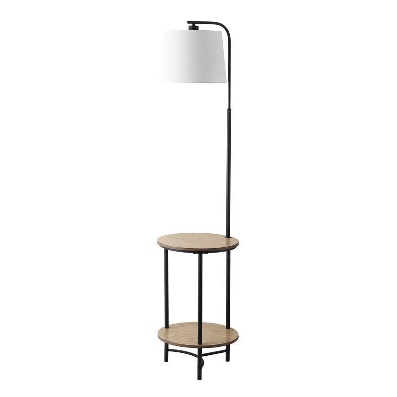 Henley Black Adjustable Floor Lamp with Shelves and White Shade