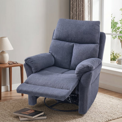 Fauteuil inclinable à bascule pivotant surdimensionné, fauteuils inclinables à bascule manuel avec dossier et repose-pieds réglables, fauteuil en velours côtelé pivotant à 360 ° pour le salon, la chambre à coucher et la chambre de bébé bleu / beige