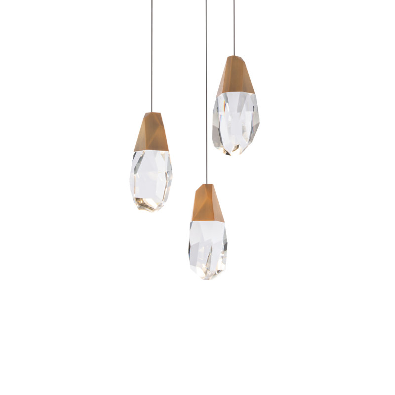 Martini 3 - Light LED Pendant, Aged Brass, Clear Optic Crystal