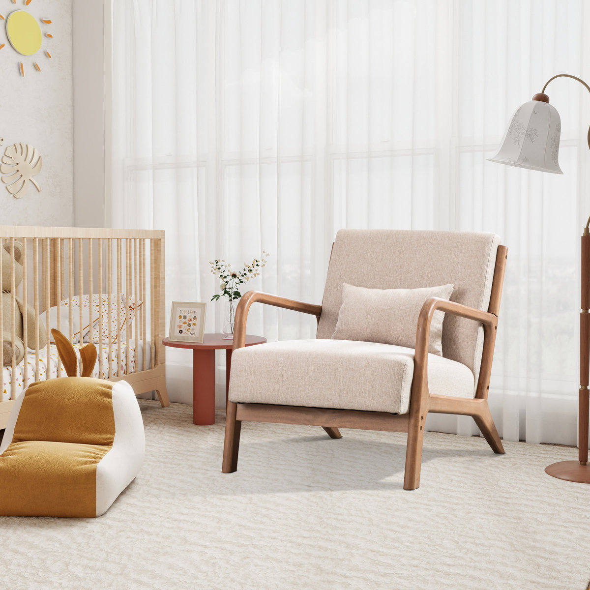 Hertford 26" Wide Mid Century Upholstered Solid Wood Accent Chair with an Extra Pillow